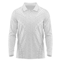 Lotu Tamaiti White Tongan Ngatu Long Sleeve Polo Shirt Polynesian Tribal Fonulei Pattern LT9 White - Polynesian Pride