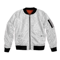 Lotu Tamaiti White Tongan Ngatu Sleeve Zip Bomber Jacket Polynesian Tribal Fonulei Pattern - Polynesian Pride