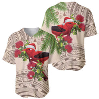 Christmas Hawaii with I'iwi Bird Baseball Jersey Aloha Mele Kalikimaka - Beige Art LT9 - Polynesian Pride
