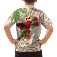 Christmas Hawaii with I'iwi Bird Family Matching Puletasi and Hawaiian Shirt Aloha Mele Kalikimaka - Beige Art LT9 - Polynesian Pride