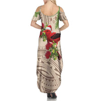 Christmas Hawaii with I'iwi Bird Family Matching Summer Maxi Dress and Hawaiian Shirt Aloha Mele Kalikimaka - Beige Art