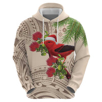Christmas Hawaii with I'iwi Bird Hoodie Aloha Mele Kalikimaka - Beige Art LT9 - Polynesian Pride