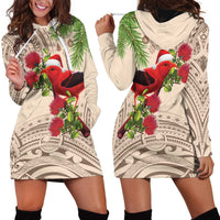 Christmas Hawaii with I'iwi Bird Hoodie Dress Aloha Mele Kalikimaka - Beige Art LT9 - Polynesian Pride