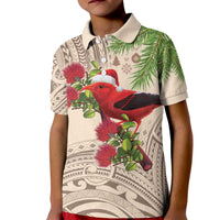 Christmas Hawaii with I'iwi Bird Kid Polo Shirt Aloha Mele Kalikimaka - Beige Art LT9 Kid Beige - Polynesian Pride
