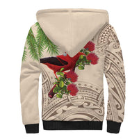 Christmas Hawaii with I'iwi Bird Sherpa Hoodie Aloha Mele Kalikimaka - Beige Art LT9 - Polynesian Pride