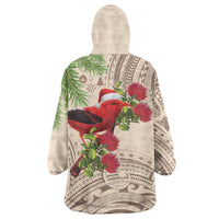 Christmas Hawaii with I'iwi Bird Wearable Blanket Hoodie Aloha Mele Kalikimaka - Beige Art LT9 - Polynesian Pride