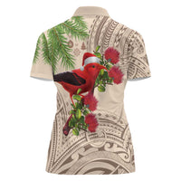 Christmas Hawaii with I'iwi Bird Women Polo Shirt Aloha Mele Kalikimaka - Beige Art LT9 - Polynesian Pride