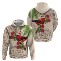 Christmas Hawaii with I'iwi Bird Zip Hoodie Aloha Mele Kalikimaka - Beige Art LT9 - Polynesian Pride