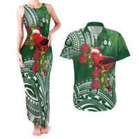 Christmas Hawaii with I'iwi Bird Couples Matching Tank Maxi Dress and Hawaiian Shirt Aloha Mele Kalikimaka - Green Art LT9 Green - Polynesian Pride