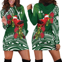 Christmas Hawaii with I'iwi Bird Hoodie Dress Aloha Mele Kalikimaka - Green Art LT9 - Polynesian Pride