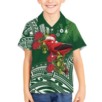 Christmas Hawaii with I'iwi Bird Kid Hawaiian Shirt Aloha Mele Kalikimaka - Green Art LT9 Kid Green - Polynesian Pride