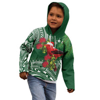 Christmas Hawaii with I'iwi Bird Kid Hoodie Aloha Mele Kalikimaka - Green Art LT9 - Polynesian Pride