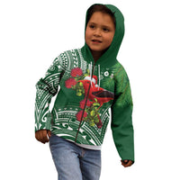 Christmas Hawaii with I'iwi Bird Kid Hoodie Aloha Mele Kalikimaka - Green Art LT9 - Polynesian Pride
