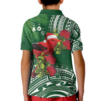 Christmas Hawaii with I'iwi Bird Kid Polo Shirt Aloha Mele Kalikimaka - Green Art LT9 - Polynesian Pride