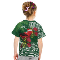 Christmas Hawaii with I'iwi Bird Kid T Shirt Aloha Mele Kalikimaka - Green Art LT9 - Polynesian Pride