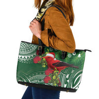 Christmas Hawaii with I'iwi Bird Leather Tote Bag Aloha Mele Kalikimaka - Green Art LT9 Green - Polynesian Pride