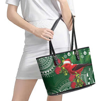 Christmas Hawaii with I'iwi Bird Leather Tote Bag Aloha Mele Kalikimaka - Green Art LT9 - Polynesian Pride