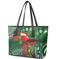 Christmas Hawaii with I'iwi Bird Leather Tote Bag Aloha Mele Kalikimaka - Green Art LT9 - Polynesian Pride