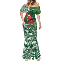 Christmas Hawaii with I'iwi Bird Mermaid Dress Aloha Mele Kalikimaka - Green Art LT9 - Polynesian Pride