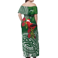 Christmas Hawaii with I'iwi Bird Off Shoulder Maxi Dress Aloha Mele Kalikimaka - Green Art LT9 - Polynesian Pride