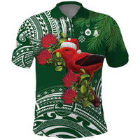 Christmas Hawaii with I'iwi Bird Polo Shirt Aloha Mele Kalikimaka - Green Art LT9 Green - Polynesian Pride