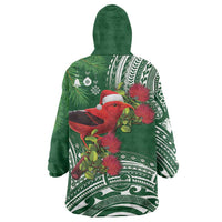 Christmas Hawaii with I'iwi Bird Wearable Blanket Hoodie Aloha Mele Kalikimaka - Green Art LT9 - Polynesian Pride