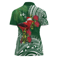Christmas Hawaii with I'iwi Bird Women Polo Shirt Aloha Mele Kalikimaka - Green Art LT9 - Polynesian Pride