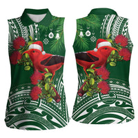 Christmas Hawaii with I'iwi Bird Women Sleeveless Polo Shirt Aloha Mele Kalikimaka - Green Art LT9 - Polynesian Pride
