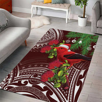 Christmas Hawaii with I'iwi Bird Area Rug Aloha Mele Kalikimaka - Oxblood Art LT9 - Polynesian Pride