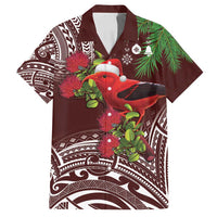 Christmas Hawaii with I'iwi Bird Family Matching Long Sleeve Bodycon Dress and Hawaiian Shirt Aloha Mele Kalikimaka - Oxblood Art LT9 Dad's Shirt - Short Sleeve Oxblood - Polynesian Pride