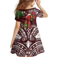 Christmas Hawaii with I'iwi Bird Family Matching Off The Shoulder Long Sleeve Dress and Hawaiian Shirt Aloha Mele Kalikimaka - Oxblood Art LT9 - Polynesian Pride
