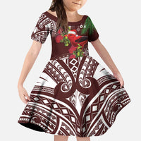Christmas Hawaii with I'iwi Bird Family Matching Summer Maxi Dress and Hawaiian Shirt Aloha Mele Kalikimaka - Oxblood Art LT9 Daughter's Dress Oxblood - Polynesian Pride