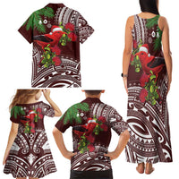 Christmas Hawaii with I'iwi Bird Family Matching Tank Maxi Dress and Hawaiian Shirt Aloha Mele Kalikimaka - Oxblood Art LT9 - Polynesian Pride