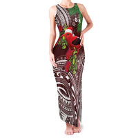 Christmas Hawaii with I'iwi Bird Family Matching Tank Maxi Dress and Hawaiian Shirt Aloha Mele Kalikimaka - Oxblood Art LT9 Mom's Dress Oxblood - Polynesian Pride