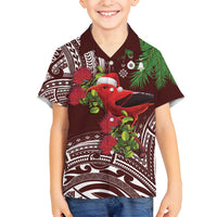 Christmas Hawaii with I'iwi Bird Family Matching Tank Maxi Dress and Hawaiian Shirt Aloha Mele Kalikimaka - Oxblood Art LT9 Son's Shirt Oxblood - Polynesian Pride