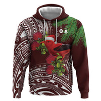 Christmas Hawaii with I'iwi Bird Hoodie Aloha Mele Kalikimaka - Oxblood Art LT9 Pullover Hoodie Oxblood - Polynesian Pride