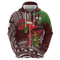 Christmas Hawaii with I'iwi Bird Hoodie Aloha Mele Kalikimaka - Oxblood Art LT9 - Polynesian Pride