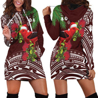 Christmas Hawaii with I'iwi Bird Hoodie Dress Aloha Mele Kalikimaka - Oxblood Art LT9 - Polynesian Pride