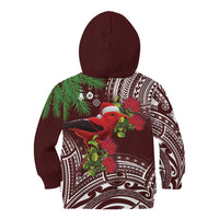 Christmas Hawaii with I'iwi Bird Kid Hoodie Aloha Mele Kalikimaka - Oxblood Art LT9 - Polynesian Pride