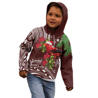 Christmas Hawaii with I'iwi Bird Kid Hoodie Aloha Mele Kalikimaka - Oxblood Art LT9 - Polynesian Pride