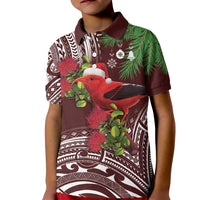 Christmas Hawaii with I'iwi Bird Kid Polo Shirt Aloha Mele Kalikimaka - Oxblood Art LT9 Kid Oxblood - Polynesian Pride