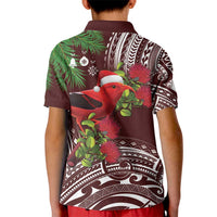 Christmas Hawaii with I'iwi Bird Kid Polo Shirt Aloha Mele Kalikimaka - Oxblood Art LT9 - Polynesian Pride
