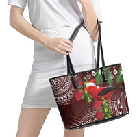 Christmas Hawaii with I'iwi Bird Leather Tote Bag Aloha Mele Kalikimaka - Oxblood Art LT9 - Polynesian Pride