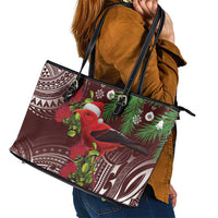 Christmas Hawaii with I'iwi Bird Leather Tote Bag Aloha Mele Kalikimaka - Oxblood Art LT9 - Polynesian Pride