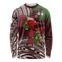 Christmas Hawaii with I'iwi Bird Long Sleeve Shirt Aloha Mele Kalikimaka - Oxblood Art LT9 Unisex Oxblood - Polynesian Pride