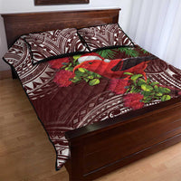 Christmas Hawaii with I'iwi Bird Quilt Bed Set Aloha Mele Kalikimaka - Oxblood Art LT9 - Polynesian Pride