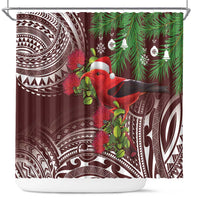 Christmas Hawaii with I'iwi Bird Shower Curtain Aloha Mele Kalikimaka - Oxblood Art LT9 Oxblood - Polynesian Pride