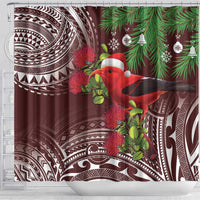 Christmas Hawaii with I'iwi Bird Shower Curtain Aloha Mele Kalikimaka - Oxblood Art LT9 - Polynesian Pride