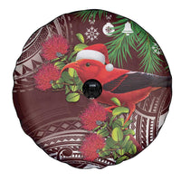 Christmas Hawaii with I'iwi Bird Spare Tire Cover Aloha Mele Kalikimaka - Oxblood Art LT9 - Polynesian Pride