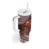 Christmas Hawaii with I'iwi Bird Tumbler With Handle Aloha Mele Kalikimaka - Oxblood Art LT9 - Polynesian Pride